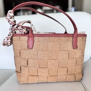 Zac Posen Leather & Woven Cork Tote Bag